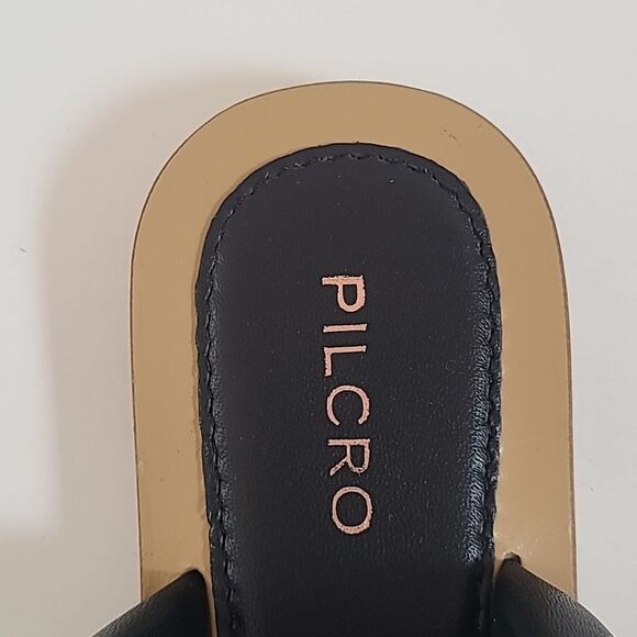 Anthropologie Pilcro Double Puff Strap Black Leather Slide Sandals Size 6 - Picture 13 of 14